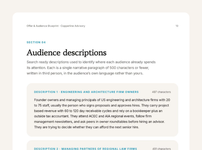 Offer & Audience Blueprint - Audience Descriptions